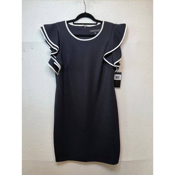Andrew Marc Dresses & Skirts - Andrew Marc Navy/Cream Flutter Sleeve Shift Dress, Size 16 NEW!